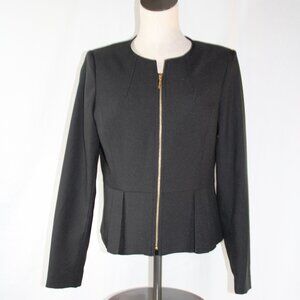 Tahari Arthur S Levine Black Peplum Front Zip Blazer Jacket Size 8 Women's Coat